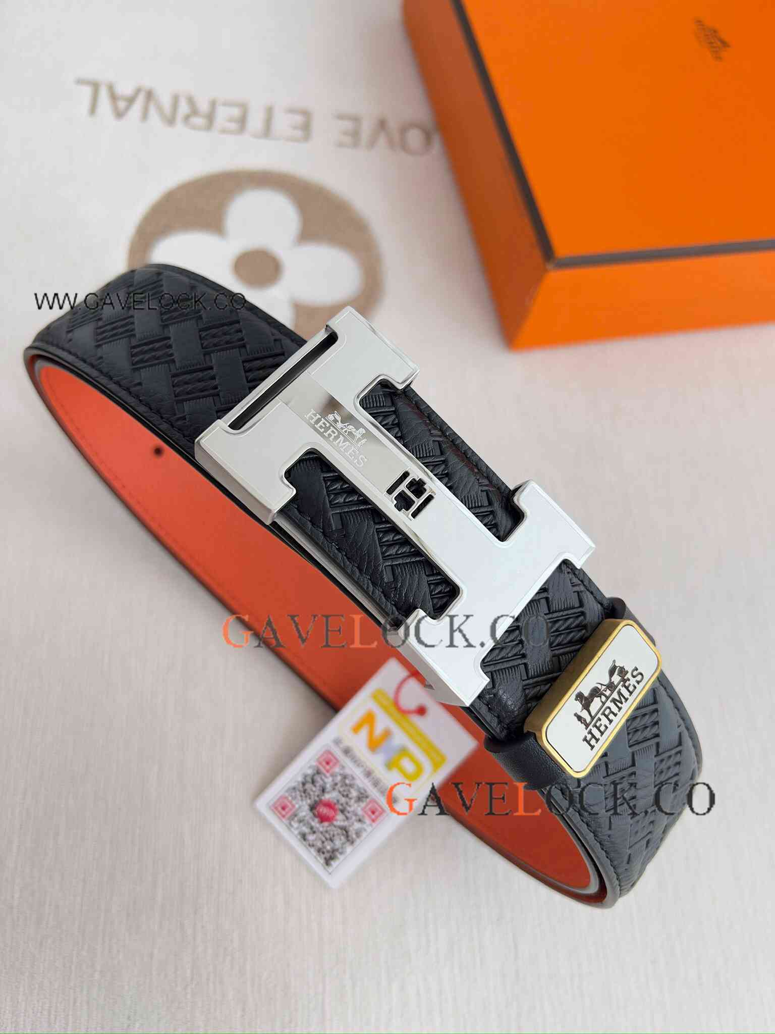 High Quality Copy Hermes Reversible Leather Belt Orange-Black